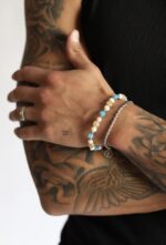 PULSEIRA PEDRAS BEIGE PEARL TURQUOISE PONTO CHIC