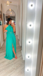 VESTIDO LONGO VERDE COM FIVELA DOURADA PONTO CHIC - Image 2