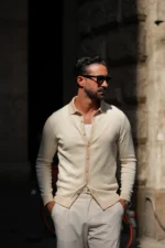 CARDIGAN POLO OFF WHITE E CREME DONATO - Image 4