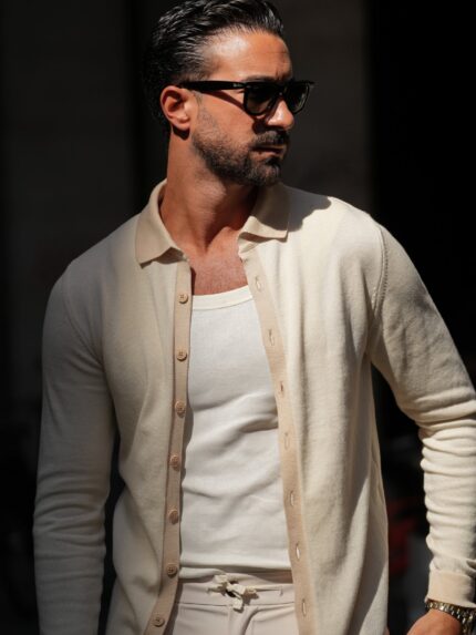CARDIGAN POLO OFF WHITE E CREME DONATO