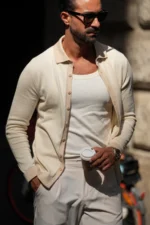 CARDIGAN POLO OFF WHITE E CREME DONATO - Image 3