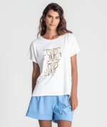 T-SHIRT BRANCA ESTAMPADO DOURADO RUGA