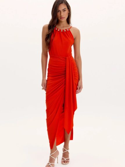 SAIA MIDI DRAPEADO VERMELHO LANÇA PERFUME