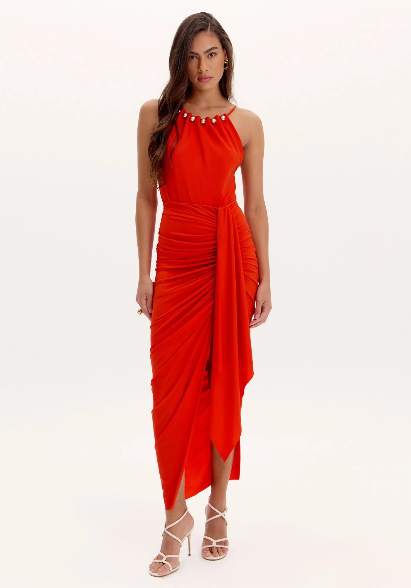 502SA002475-1 SAIA MIDI DRAPEADO VERMELHO LANÇA PERFUME - Image 1