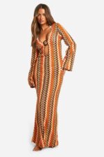 VESTIDO MAXI DE CROCHÊ LARANJA LISTRADA PONTO CHIC