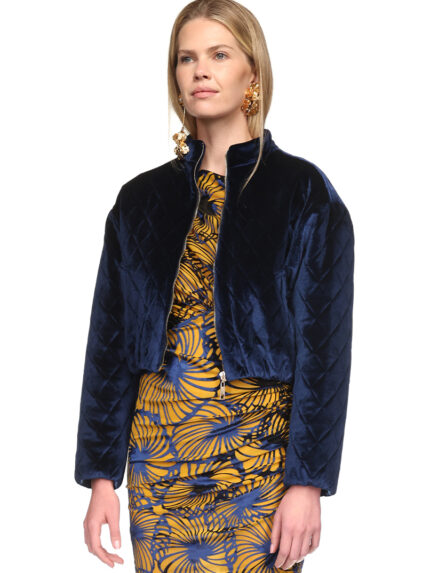 CASACO PUFFER EM VELUDO AZUL SAHOCO