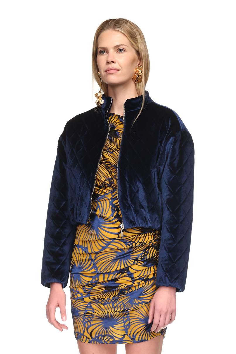fw24-157 CASACO PUFFER EM VELUDO AZUL SAHOCO - Image 1