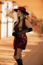 VESTIDO BORDEAUX COM CINTO PONTO CHIC PREMIUM