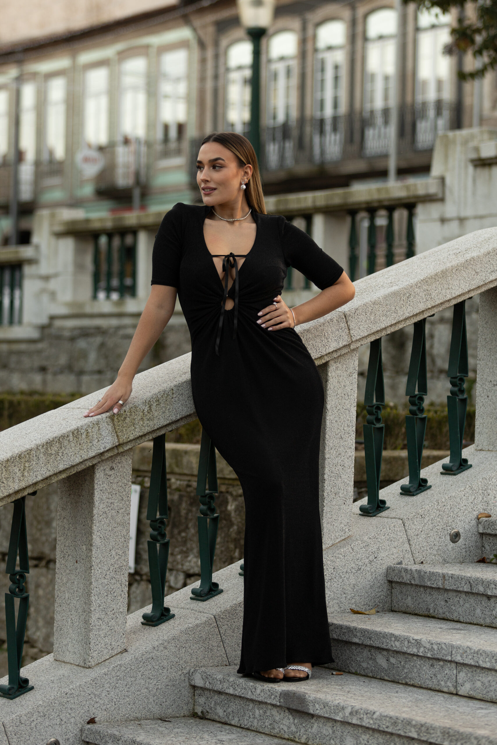 EDITADAS-48 VESTIDO LONGO PRETO GLAM PONTO CHIC PREMIUM - Image 1