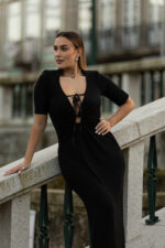 VESTIDO LONGO PRETO GLAM PONTO CHIC PREMIUM - Image 2