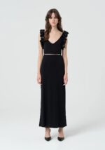 VESTIDO CANELADO PRETO COM FOLHOS FRACOMINA - Image 4