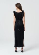 VESTIDO CANELADO PRETO COM FOLHOS FRACOMINA - Image 7