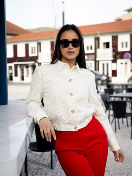 BOMBER CREME TEXTURADO FRACOMINA