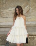 VESTIDO CURTO BEGE COM FOLHOS ELEH - Image 5