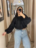 BLUSA PRETA COM CORTE ABALONADO ELEH - Image 2