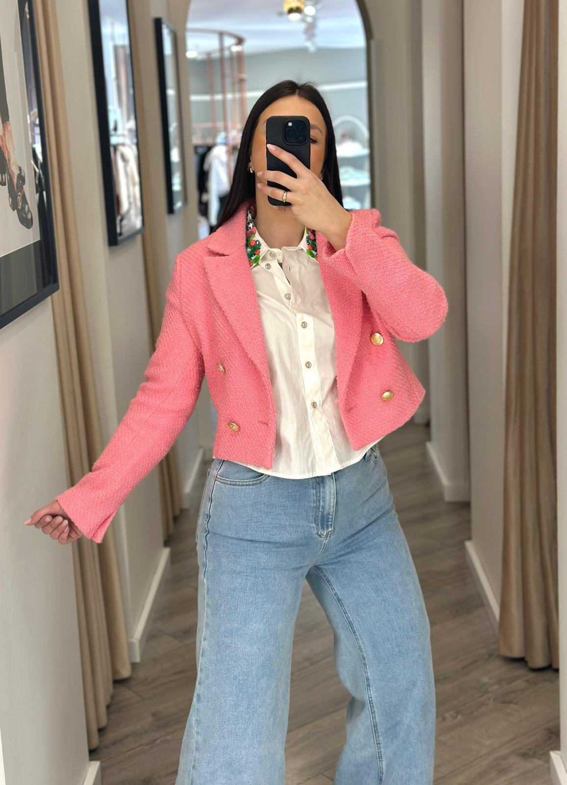 WhatsApp Image 2026-02-02 at 18.36.35 (1) BLAZER CURTO ROSA TWEED FRACOMINA - Image 1