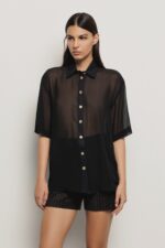CAMISA PRETA COM TRANSPARÊNCIA GAELLE PARIS