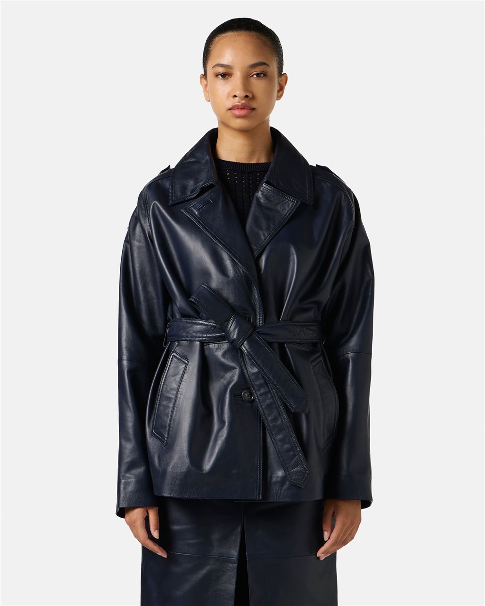 25EI2P0ZN1068056479_1 CASACO DE COURO AZUL ICEBERG WOMEN - Image 1