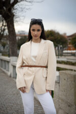 BLAZER LONGO BEGE COM CINTO FRACOMINA - Image 3