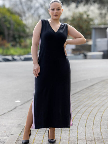 VESTIDO PRETO COM CONTRASTE RUGA