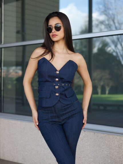 COLETE CORSET EM JEANS RINASCIMENTO