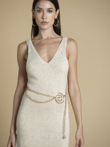 VESTIDO MIDI DE MALHA BEGE SAHOCO