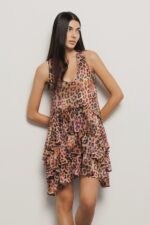 VESTIDO ANIMAL PRINT COM FOLHOS GAELLE PARIS