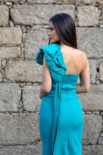 VESTIDO MIDI TURQUESA  ASSIMÉTRICO PONTO CHIC - Image 3