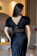 VESTIDO PRETO ACETINADO COM RENDA ANIYE BY - Image 5