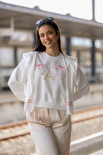 SWEAT BRANCA COM EFEITO MALHA PONTO CHIC