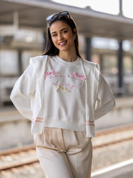 SWEAT BRANCA COM EFEITO MALHA PONTO CHIC