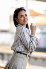CAMISA ESTAMPA LISTRADA AZUL COM FOLHOS PONTO CHIC - Image 3