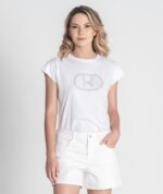 T-SHIRT BRANCA COM TRANSFER BRILHANTES