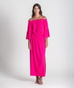 VESTIDO FUCHSIA SEM OMBROS RUGA