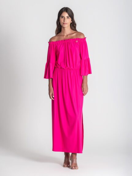 VESTIDO FUCHSIA SEM OMBROS RUGA