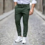CALÇA COM CORDÃO SLIM FIT VERDE KAKI ZOLF