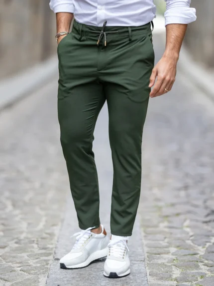CALÇA COM CORDÃO SLIM FIT VERDE KAKI ZOLF