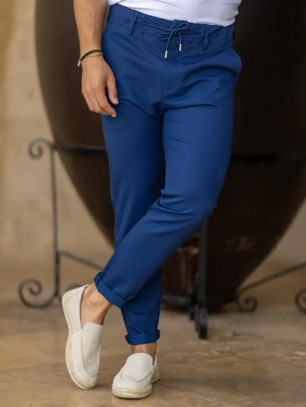 CALÇA COM CORDÃO SLIM FIT AZUL ROYAL ZOLF