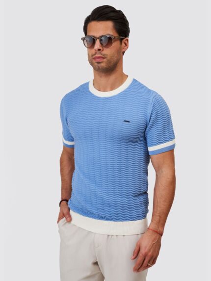 T-SHIRT TRICOT RELEVO BICOLOR AZUL  ZOLF