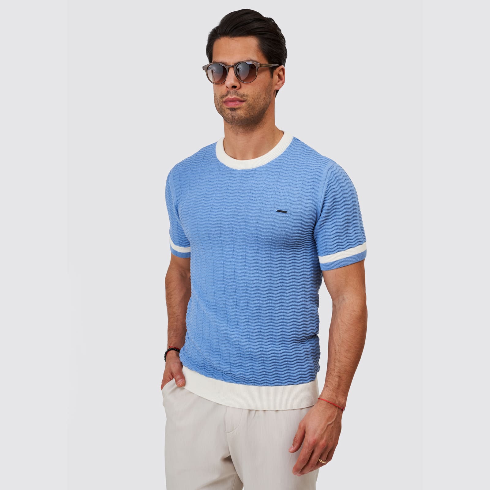 252503000-1 T-SHIRT TRICOT RELEVO BICOLOR AZUL ZOLF - Image 1