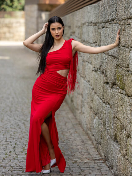 VESTIDO COMPRIDO COM FRANJAS PONTO CHIC