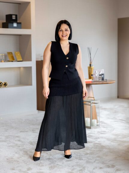 CONJUNTO PRETO COLETE E SAIA