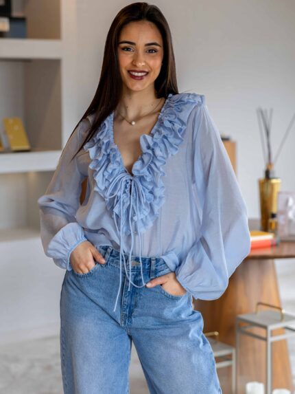 BLUSA AZUL COM FOLHO PONTO CHIC