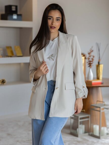 BLAZER BEGE BOTÃO DOURADO PONTO CHIC