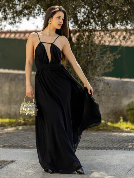 VESTIDO FLUIDO PRETO LONGO ELEH