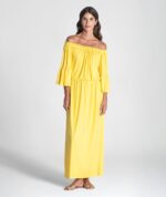 VESTIDO AMARELO SEM OMBROS RUGA