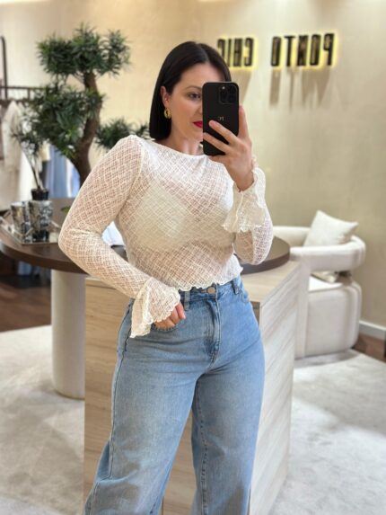 CAMISOLA TECIDO TRANSPARÊNCIA PONTO CHIC