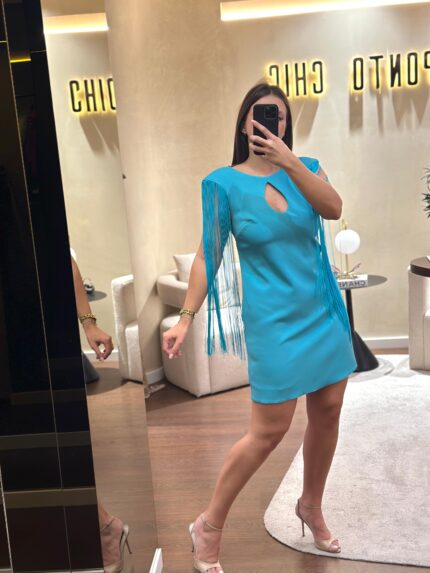 VESTIDO CURTO AQUA PONTO CHIC