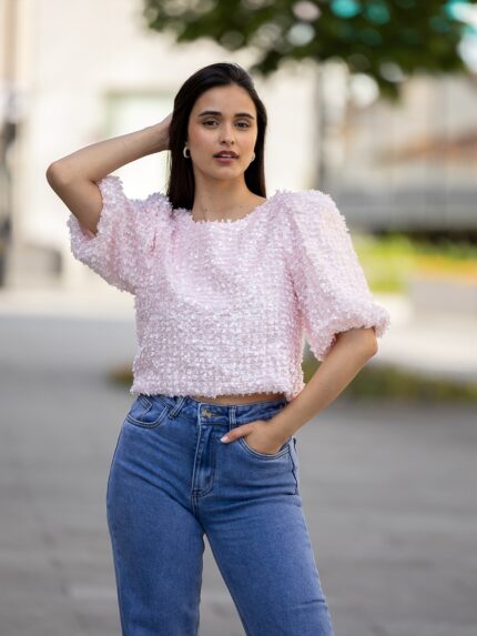 CAMISOLA ROSA LANTEJOULAS PONTO CHIC