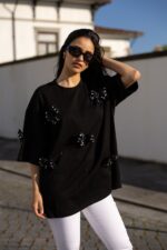 T-SHIRT PRETA COM LAÇOS PRETO PONTO CHIC - Image 3